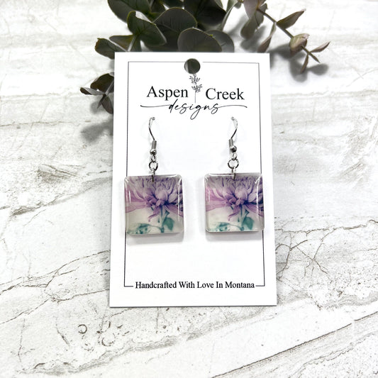 Resin Earrings- Purple Floral