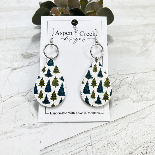 Leather & Wire Earrings- Pine Trees